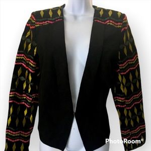 Unique Embroidered Black Short Waist Jacket Size Large